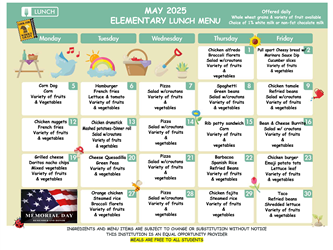 BH May Lunch Menu