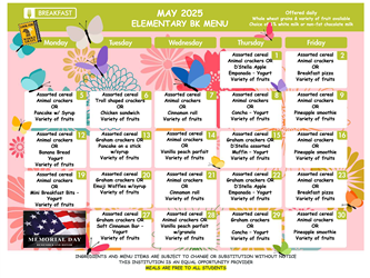 BH May Lunch Menu